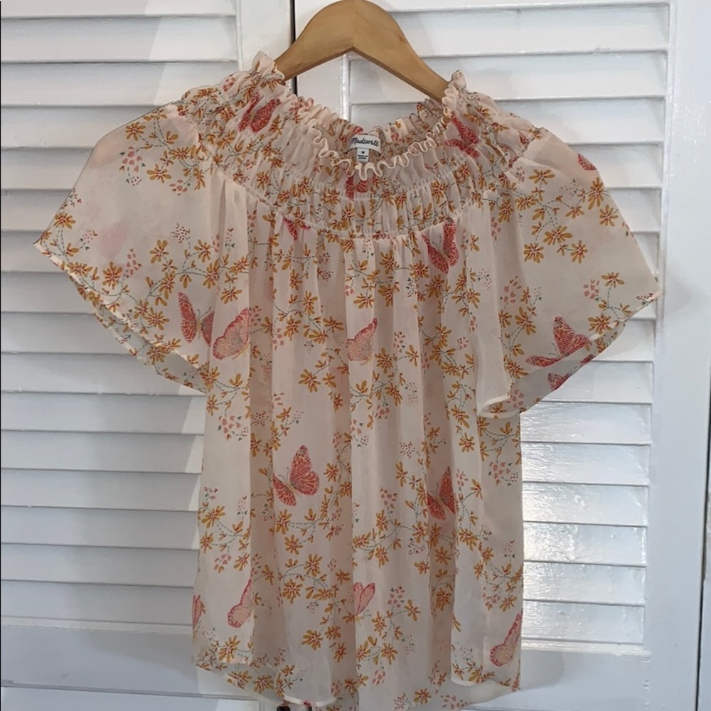 Madewell Floral Butterfly Flutter Sleeve Blouse Size Me
